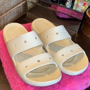 EUC Crocs Classic Two-Strap Slide Sandals in the color bone size men’s 11